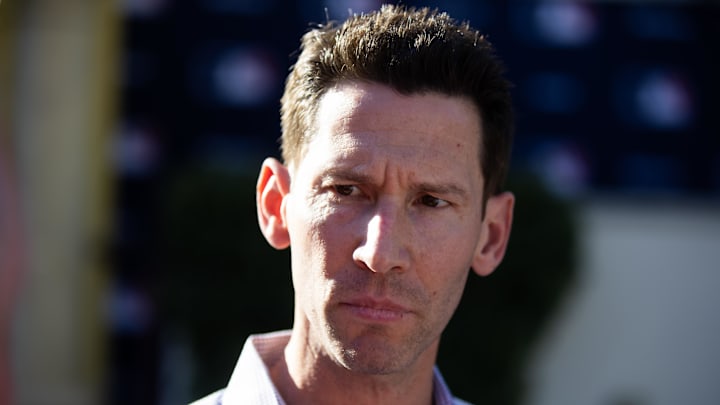 Nov 7, 2023; Scottsdale, AZ, USA; Boston Red Six chief baseball officer Craig Breslow speaks to the media during the MLB General Manager's Meetings at Omni Scottsdale Resort & Spa. Mandatory Credit: Mark J. Rebilas-Imagn Images Nov 7, 2023; Scottsdale, AZ, USA; Boston Red Six chief baseball officer Craig Breslow speaks to the media during the MLB General Manager's Meetings at Omni Scottsdale Resort & Spa. Mandatory Credit: Mark J. Rebilas-Imagn Images