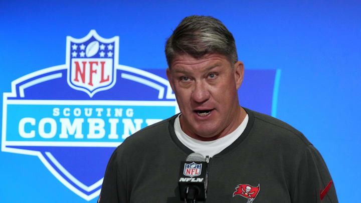 Tampa Bay Buccaneers general manager Jason Licht speaks during a press conference.