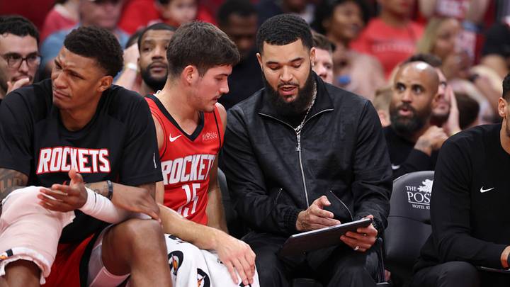 Nov 16, 2025; Houston, Texas, USA; Houston Rockets guard Reed Sheppard (15) talks with guard Fred VanVleet (right) on the bench during the game against the Orlando Magic at Toyota Center. Mandatory Credit: Troy Taormina-Imagn Images Nov 16, 2025; Houston, Texas, USA; Houston Rockets guard Reed Sheppard (15) talks with guard Fred VanVleet (right) on the bench during the game against the Orlando Magic at Toyota Center. Mandatory Credit: Troy Taormina-Imagn Images
