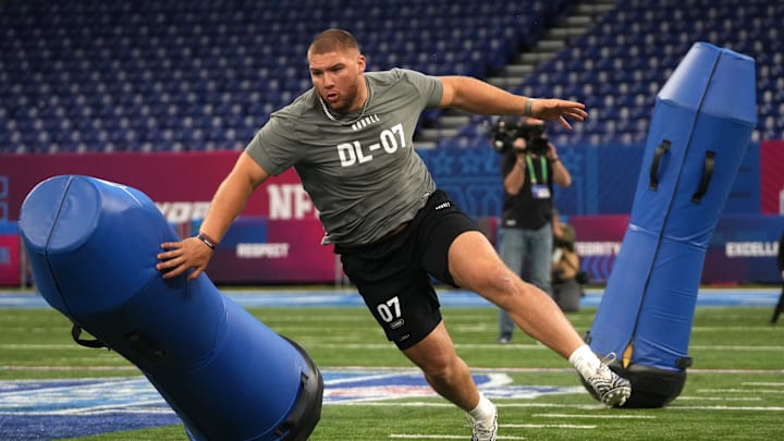 Feb 29, 2024; Indianapolis, IN, USA; Florida State defensive lineman Braden Fiske (DL07) Feb 29, 2024; Indianapolis, IN, USA; Florida State defensive lineman Braden Fiske (DL07)