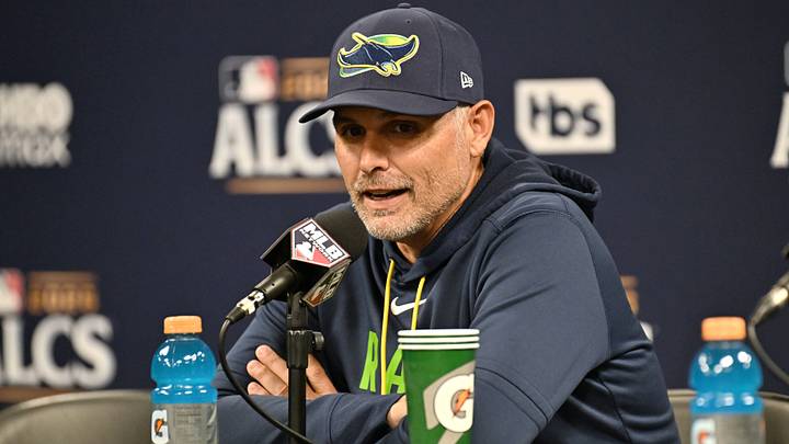 Oct 13, 2026; St. Petersburg, Florida, USA; Tampa Bay Rays manager Kevin Cash (16) speaks to the media after game two of the ALCS against the Cleveland Guardians in the 2026 MLB Playoffs at Tropicana Field. Mandatory Credit: Jonathan Dyer-Imagn Images Oct 13, 2026; St. Petersburg, Florida, USA; Tampa Bay Rays manager Kevin Cash (16) speaks to the media after game two of the ALCS against the Cleveland Guardians in the 2026 MLB Playoffs at Tropicana Field. Mandatory Credit: Jonathan Dyer-Imagn Images