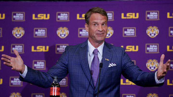 LSU Tigers head coach Lane Kiffin speaks at South Stadium Club at Tiger Stadium. LSU Tigers head coach Lane Kiffin speaks at South Stadium Club at Tiger Stadium.