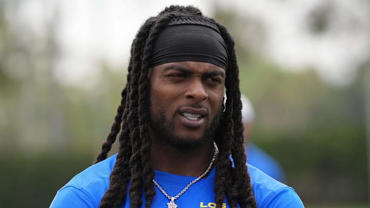 Aug 14, 2025; Carson, CA, USA; Los Angeles Rams wide receiver Davante Adams (17) during a joint practice against the New Orleans Saints  at the Dignity Health Sports Park. Mandatory Credit: Kirby Lee-Imagn Images