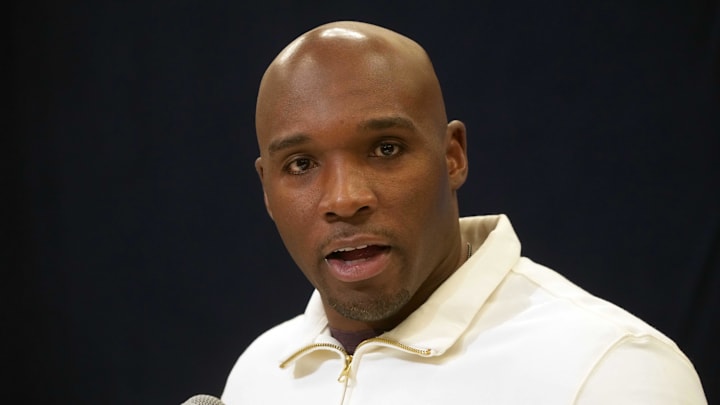 Feb 25, 2025; Indianapolis, IN, USA; Houston Texans coach DeMeco Ryans speaks during the NFL Scouting Combine at the Indiana Convention Center. Mandatory Credit: Kirby Lee-Imagn Images