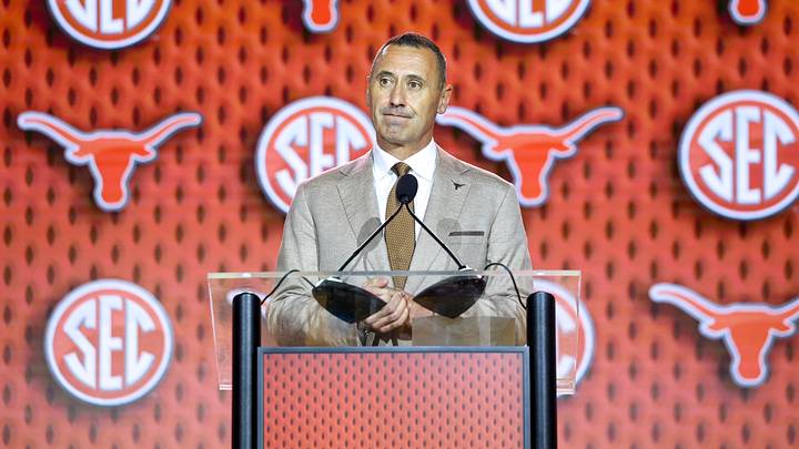 Texas Longhorns head coach Steve Sarkisian speaks to the press during SEC Football Kickoff Media Day at the Tampa Marriott. Texas Longhorns head coach Steve Sarkisian speaks to the press during SEC Football Kickoff Media Day at the Tampa Marriott.