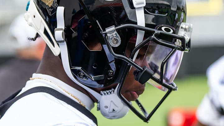 Jacksonville Jaguars wide receiver Travis Hunter (12) spits some water out during the Jacksonville Jaguars’ mandatory minicamp Tuesday June 10, 2025 at the Miller Electric Center in Jacksonville, Fla. [Doug Engle/Florida Times-Union]