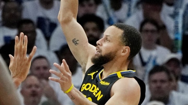 May 6, 2025; Minneapolis, Minnesota, USA; Golden State Warriors guard Stephen Curry (30) shoots against the Minnesota Timberwolves in the first quarter during game one of the second round for the 2025 NBA Playoffs at Target Center. Mandatory Credit: Bruce Kluckhohn-Imagn Images May 6, 2025; Minneapolis, Minnesota, USA; Golden State Warriors guard Stephen Curry (30) shoots against the Minnesota Timberwolves in the first quarter during game one of the second round for the 2025 NBA Playoffs at Target Center. Mandatory Credit: Bruce Kluckhohn-Imagn Images
