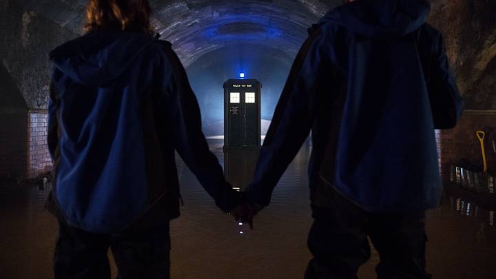 Picture shows: Lin (CHARLOTTE RITCHIE), The TARDIS, Mitch (NIKESH PATEL)