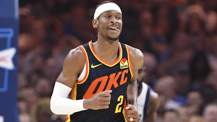 Apr 14, 2024; Oklahoma City, Oklahoma, USA; Oklahoma City Thunder guard Shai Gilgeous-Alexander (2)