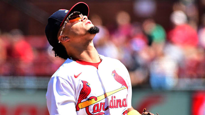 Sep 7, 2025; St. Louis, Missouri, USA; St. Louis Cardinals shortstop Masyn Winn (0) waits for a San Francisco Giants infield fly ball to drop at Busch Stadium. Mandatory Credit: Tim Vizer-Imagn Images Sep 7, 2025; St. Louis, Missouri, USA; St. Louis Cardinals shortstop Masyn Winn (0) waits for a San Francisco Giants infield fly ball to drop at Busch Stadium. Mandatory Credit: Tim Vizer-Imagn Images