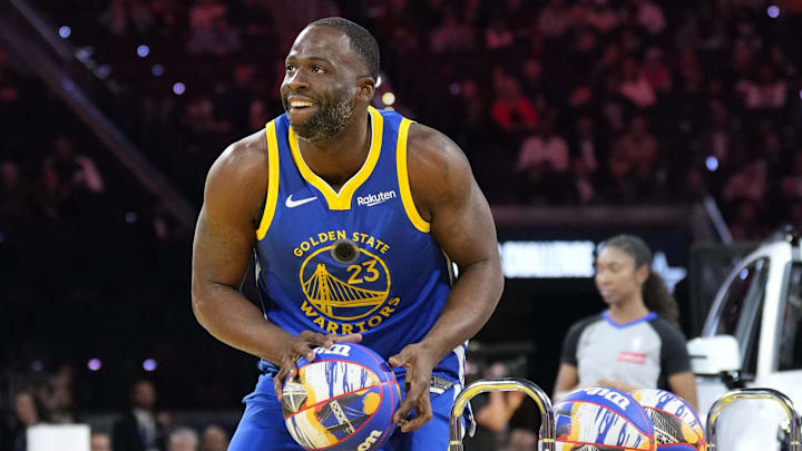 Draymond Green of the Golden State Warriors competes in the skills challenge during All-Star Saturday. Draymond Green of the Golden State Warriors competes in the skills challenge during All-Star Saturday.