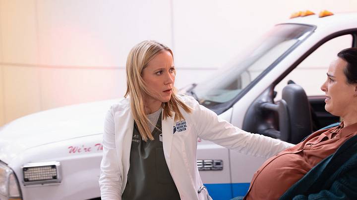 Pictured: (l-r) Jessy Schram as Dr. Hannah Asher, Molly Hager as Giselle