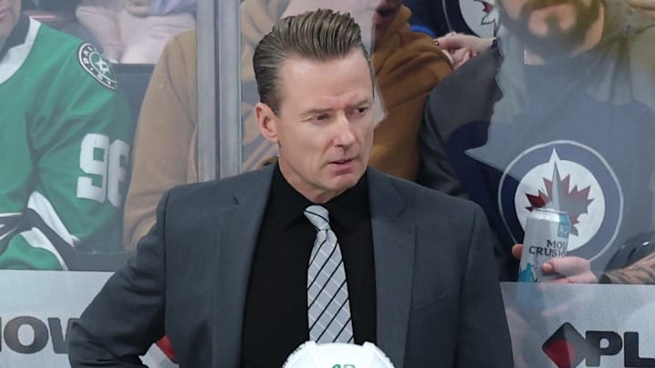 Dec 9, 2025; Winnipeg, Manitoba, CAN; Dallas Stars head coach Glen Gulutzan looks on during a game against the Winnipeg Jets in the second period at Canada Life Centre. Mandatory Credit: James Carey Lauder-Imagn Images Dec 9, 2025; Winnipeg, Manitoba, CAN; Dallas Stars head coach Glen Gulutzan looks on during a game against the Winnipeg Jets in the second period at Canada Life Centre. Mandatory Credit: James Carey Lauder-Imagn Images