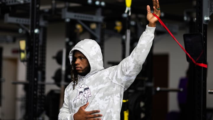 Josh Metellus working out during the 2025 offseason program. Josh Metellus working out during the 2025 offseason program.