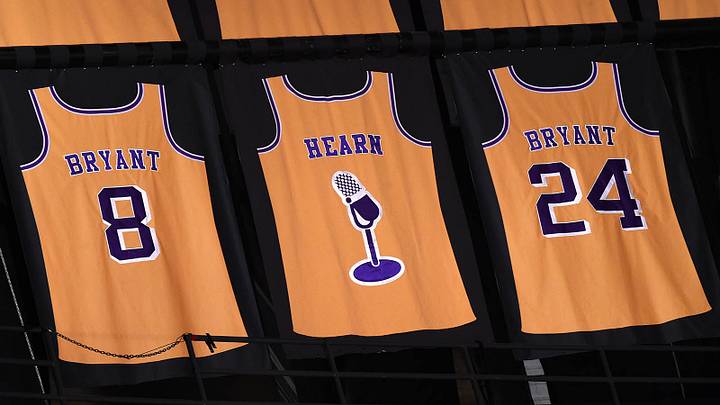 Both of Kobe Bryant’s jersey numbers have hung in the Crypto.com Arena rafters since his retirement ceremony in 2017. Both of Kobe Bryant’s jersey numbers have hung in the Crypto.com Arena rafters since his retirement ceremony in 2017.