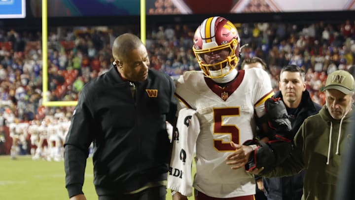 The Washington Commanders are underdogs with quarterback Jayden Daniels banged up.