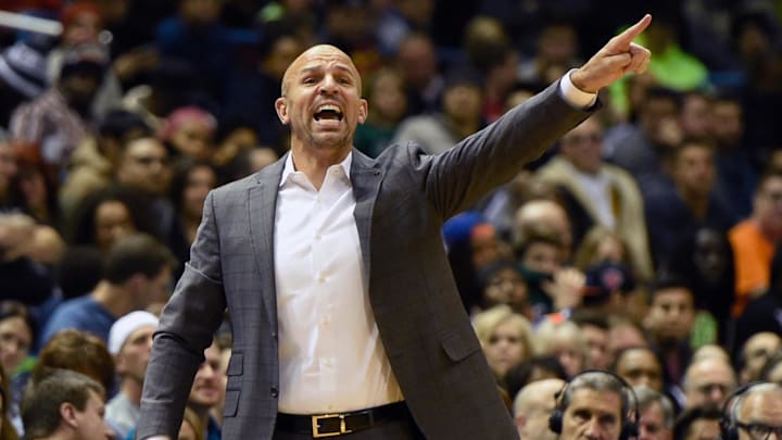 Nov 18, 2014; Milwaukee, WI, USA; Milwaukee Bucks head coach Jason Kidd calls a play in the first quarter during the game against the New York Knicks at BMO Harris Bradley Center. Mandatory Credit: Benny Sieu-Imagn Images