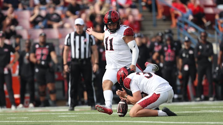 San Diego State Aztecs kicker Gabriel Plascencia (11). San Diego State Aztecs kicker Gabriel Plascencia (11).
