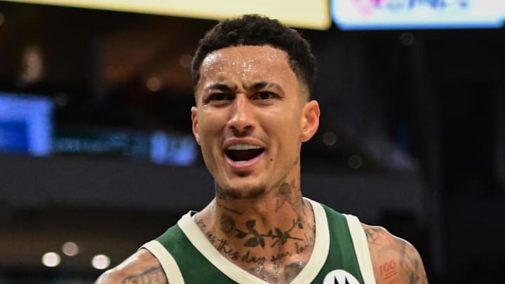 Milwaukee Bucks forward Kyle Kuzma reacts in the third quarter against the Dallas Mavericks at Fiserv Forum on March 5.