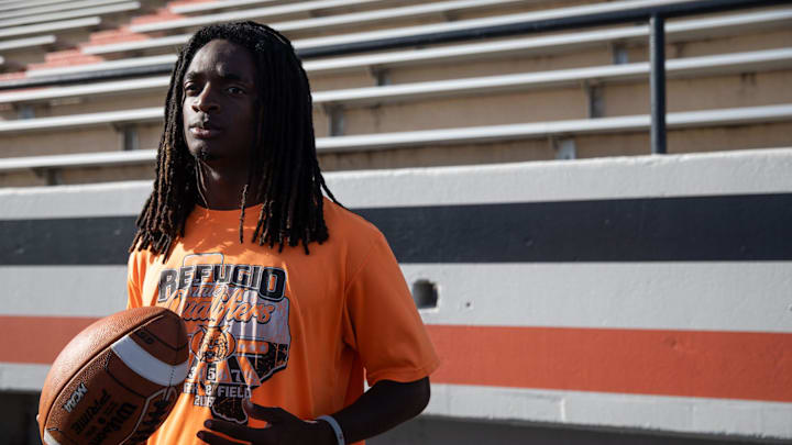 Refugio   s Ernest Campbell watches team practice at the high school on Aug. 4, 2023, in Texas.