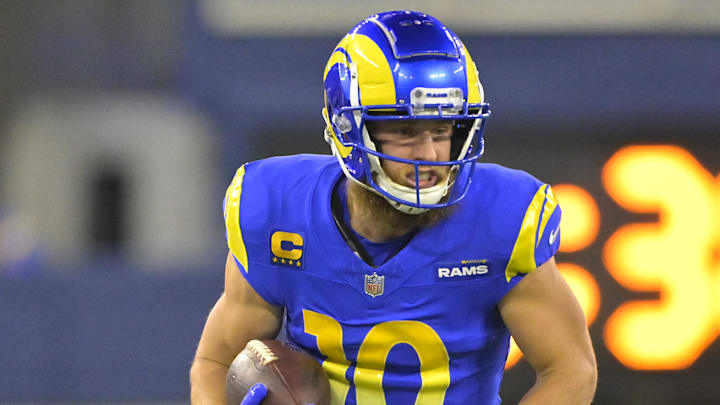 Dec 28, 2024; Inglewood, California, USA; Los Angeles Rams wide receiver Cooper Kupp (10) gains 10 yards on a pass play before he is stopped by Arizona Cardinals cornerback Sean Murphy-Bunting (23) in the first half at SoFi Stadium. Mandatory Credit: Jayne Kamin-Oncea-Imagn Images Dec 28, 2024; Inglewood, California, USA; Los Angeles Rams wide receiver Cooper Kupp (10) gains 10 yards on a pass play before he is stopped by Arizona Cardinals cornerback Sean Murphy-Bunting (23) in the first half at SoFi Stadium. Mandatory Credit: Jayne Kamin-Oncea-Imagn Images