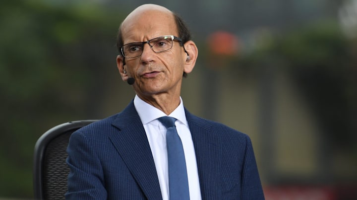 Paul Finebaum, radio and ESPN television personality, gets ready to speak on television near activities outside the Superdome, before of the College Football Playoff National Championship game in New Orleans Monday, January 13, 2020.