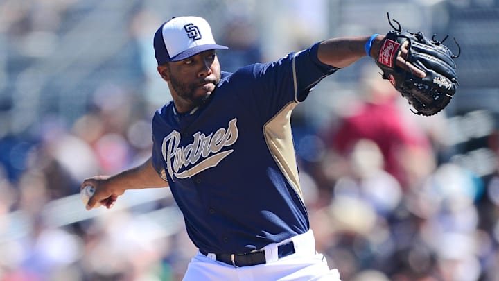 Mar 10, 2015; Peoria, AZ, USA; San Diego Padres starting pitcher Jay Jackson (63) pitches against the San Francisco Giants at Peoria Sports Complex. Mandatory Credit: Joe Camporeale-Imagn Images Mar 10, 2015; Peoria, AZ, USA; San Diego Padres starting pitcher Jay Jackson (63) pitches against the San Francisco Giants at Peoria Sports Complex. Mandatory Credit: Joe Camporeale-Imagn Images