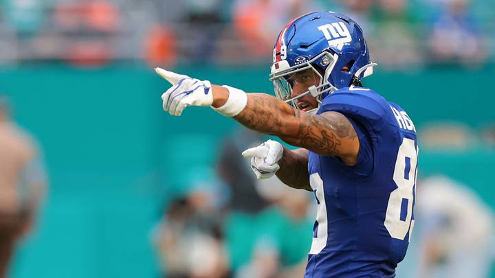 Aug 22, 2026; Miami Gardens, Florida, USA; New York Giants wide receiver Isaiah Hodgins (89) reacts after making a catch against the Miami Dolphins during the second half at Hard Rock Stadium. Mandatory Credit: Sam Navarro-Imagn Images Aug 22, 2026; Miami Gardens, Florida, USA; New York Giants wide receiver Isaiah Hodgins (89) reacts after making a catch against the Miami Dolphins during the second half at Hard Rock Stadium. Mandatory Credit: Sam Navarro-Imagn Images
