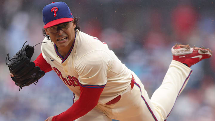 May 14, 2025; Philadelphia, Pennsylvania, USA; Philadelphia Phillies pitcher Jesus Luzardo (44) pitches during the second inning against the St. Louis Cardinals at Citizens Bank Park.