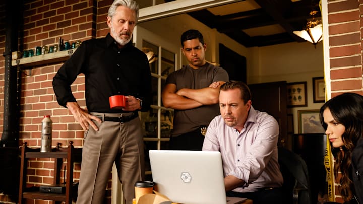 “Prodigal Son (Part 1)” – NCIS. Pictured (L-R): Gary Cole as NCIS Special Agent Alden Parker, Wilmer Valderrama as NCIS Special Agent Nicholas “Nick” Torres, Sean Murray as Special Agent Timothy McGee, and Katrina Law as NCIS Special Agent Jessica Knight. Photo: Sonja Flemming/CBS ©2025 CBS Broadcasting, Inc. All Rights Reserved.