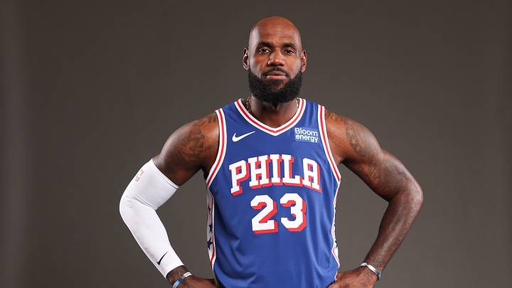 Philadelphia 76ers LeBron James poses for a photo during media day on Sep. 28, 2026.