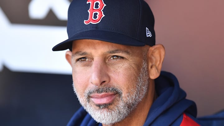 Apr 12, 2025; Chicago, Illinois, USA; Boston Red Sox manager Alex Cora is seen prior to a game against the Chicago White Sox at Rate Field. Mandatory Credit: Patrick Gorski-Imagn Images