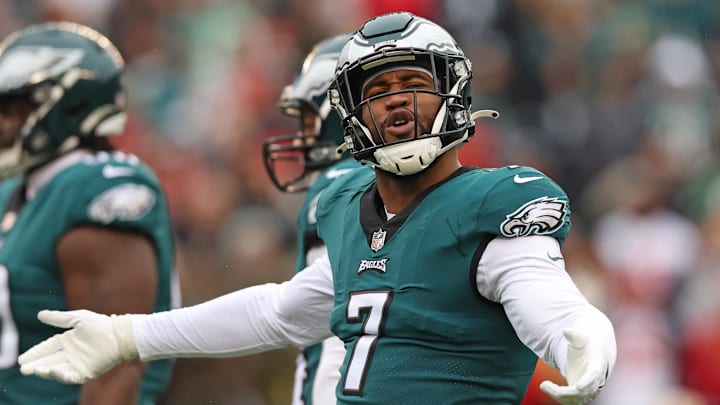 Jan 29, 2023; Philadelphia, Pennsylvania, USA; Philadelphia Eagles linebacker Haason Reddick (7) celebrates against the San Francisco 49ers during the first quarter in the NFC Championship game at Lincoln Financial Field. Mandatory Credit: Bill Streicher-Imagn Images Jan 29, 2023; Philadelphia, Pennsylvania, USA; Philadelphia Eagles linebacker Haason Reddick (7) celebrates against the San Francisco 49ers during the first quarter in the NFC Championship game at Lincoln Financial Field. Mandatory Credit: Bill Streicher-Imagn Images