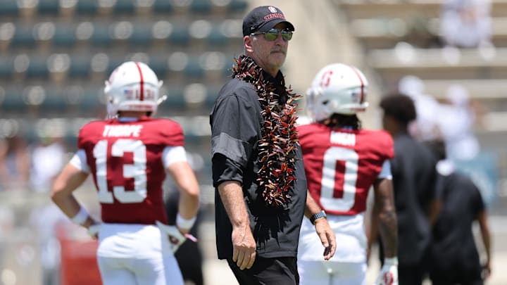 Aug 23, 2025; Honolulu, Hawaii, USA; Stanford Cardinal head coach Frank Reich is seen on the field before an NCAA college football game against the Hawaii Rainbow Warriors at Clarence T.C. Ching Athletics Complex. Mandatory Credit: Marco Garcia-Imagn Images Aug 23, 2025; Honolulu, Hawaii, USA; Stanford Cardinal head coach Frank Reich is seen on the field before an NCAA college football game against the Hawaii Rainbow Warriors at Clarence T.C. Ching Athletics Complex. Mandatory Credit: Marco Garcia-Imagn Images