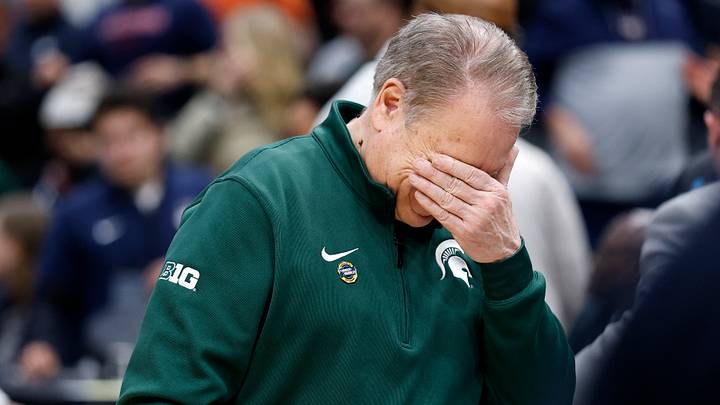 Mar 27, 2026; Washington, DC, USA; Michigan State Spartans head coach Tom Izzo reacts after losing to UConn Huskies in a Sweet Sixteen game of the East Regional of the men's 2026 NCAA Tournament at Capital One Arena. Mandatory Credit: Amber Searls-Imagn Images Mar 27, 2026; Washington, DC, USA; Michigan State Spartans head coach Tom Izzo reacts after losing to UConn Huskies in a Sweet Sixteen game of the East Regional of the men's 2026 NCAA Tournament at Capital One Arena. Mandatory Credit: Amber Searls-Imagn Images