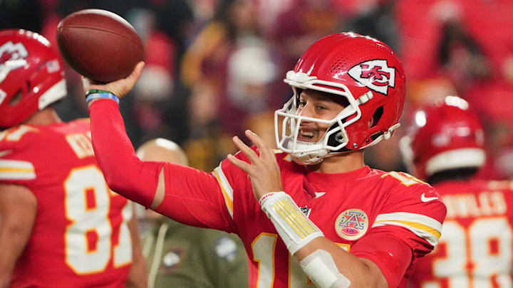 Oct 27, 2025; Kansas City, Missouri, USA; Kansas City Chiefs quarterback Patrick Mahomes (15) warms up prior to the game against the Washington Commanders at GEHA Field at Arrowhead Stadium. Mandatory Credit: Denny Medley-Imagn Images Oct 27, 2025; Kansas City, Missouri, USA; Kansas City Chiefs quarterback Patrick Mahomes (15) warms up prior to the game against the Washington Commanders at GEHA Field at Arrowhead Stadium. Mandatory Credit: Denny Medley-Imagn Images