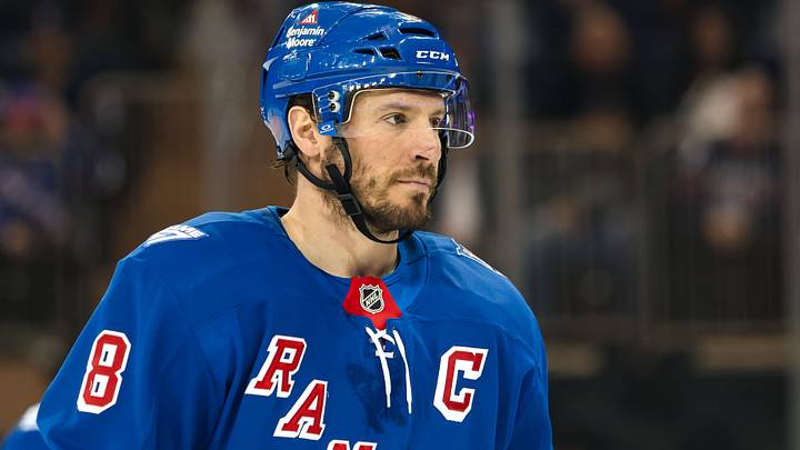 Apr 5, 2026; New York, New York, USA; New York Rangers center J.T. Miller (8) skates against the Washington Capitals during the second period at Madison Square Garden. Apr 5, 2026; New York, New York, USA; New York Rangers center J.T. Miller (8) skates against the Washington Capitals during the second period at Madison Square Garden.