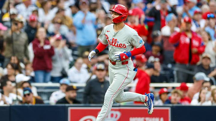 May 26, 2026; San Diego, California, USA; Philadelphia Phillies shortstop Trea Turner (7) rounds third base after hitting a one run home run during the third inning against the San Diego Padres at Petco Park. Mandatory Credit: David Frerker-Imagn Images May 26, 2026; San Diego, California, USA; Philadelphia Phillies shortstop Trea Turner (7) rounds third base after hitting a one run home run during the third inning against the San Diego Padres at Petco Park. Mandatory Credit: David Frerker-Imagn Images
