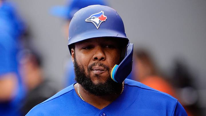 Blue Jays designated hitter Vladimir Guerrero Jr. (27) reacts in the dugout after striking out. Credit: John E. Sokolowski-Imagn Blue Jays designated hitter Vladimir Guerrero Jr. (27) reacts in the dugout after striking out. Credit: John E. Sokolowski-Imagn