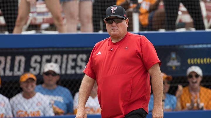 May 30, 2026; Oklahoma City, OK, USA; Texas Tech Red Raiders head coach Gerry Glasco looks on in the sixth inning against the Tennessee Lady Volunteers during the NCAA Women’s College World Series at Devon Park. Mandatory Credit: Brett Rojo-Imagn Images May 30, 2026; Oklahoma City, OK, USA; Texas Tech Red Raiders head coach Gerry Glasco looks on in the sixth inning against the Tennessee Lady Volunteers during the NCAA Women’s College World Series at Devon Park. Mandatory Credit: Brett Rojo-Imagn Images