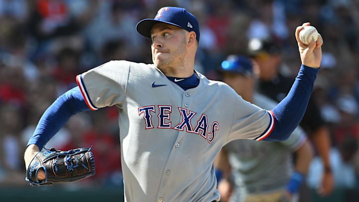 Sep 28, 2025; Cleveland, Ohio, USA; Texas Rangers starting pitcher Patrick Corbin (46) throws a pitch against the Cleveland Guardians during the first inning at Progressive Field. Mandatory Credit: Ken Blaze-Imagn Images Sep 28, 2025; Cleveland, Ohio, USA; Texas Rangers starting pitcher Patrick Corbin (46) throws a pitch against the Cleveland Guardians during the first inning at Progressive Field. Mandatory Credit: Ken Blaze-Imagn Images