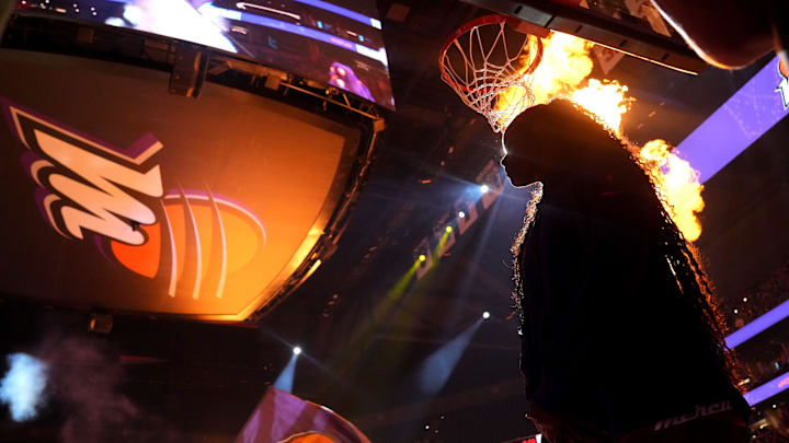 Phoenix Mercury players are introduced before their game against the New York Liberty at PHX Arena in Phoenix on Aug. 30, 2025. Phoenix Mercury players are introduced before their game against the New York Liberty at PHX Arena in Phoenix on Aug. 30, 2025.