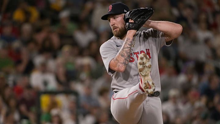 Sep 8, 2025; West Sacramento, California, USA; Boston Red Sox pitcher Garrett Crochet (35) throws a pitch against the Athletics during the fourth inning at Sutter Health Park. Mandatory Credit: Ed Szczepanski-Imagn Images
