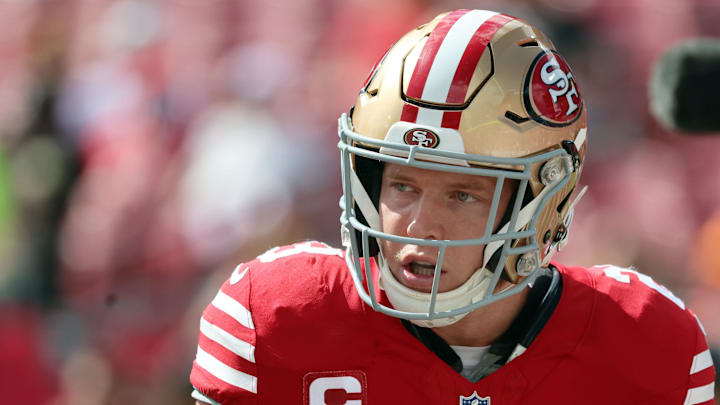 Nov 10, 2024; Tampa, Florida, USA; San Francisco 49ers running back Christian McCaffrey (23) against the Tampa Bay Buccaneers prior to the game at Raymond James Stadium. Mandatory Credit: Kim Klement Neitzel-Imagn Images Nov 10, 2024; Tampa, Florida, USA; San Francisco 49ers running back Christian McCaffrey (23) against the Tampa Bay Buccaneers prior to the game at Raymond James Stadium. Mandatory Credit: Kim Klement Neitzel-Imagn Images