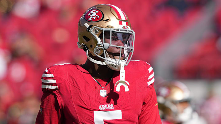 Nov 19, 2023; Santa Clara, California, USA; San Francisco 49ers linebacker Randy Gregory (5) before