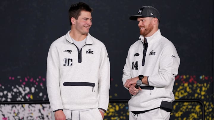 While Drake Maye garnered MVP consideration for his stellar regular season, Sam Darnold has had a solid postseason. While Drake Maye garnered MVP consideration for his stellar regular season, Sam Darnold has had a solid postseason.