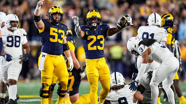 Michigan running back Jordan Marshall celebrates a play against Penn State during the second half Michigan running back Jordan Marshall celebrates a play against Penn State during the second half