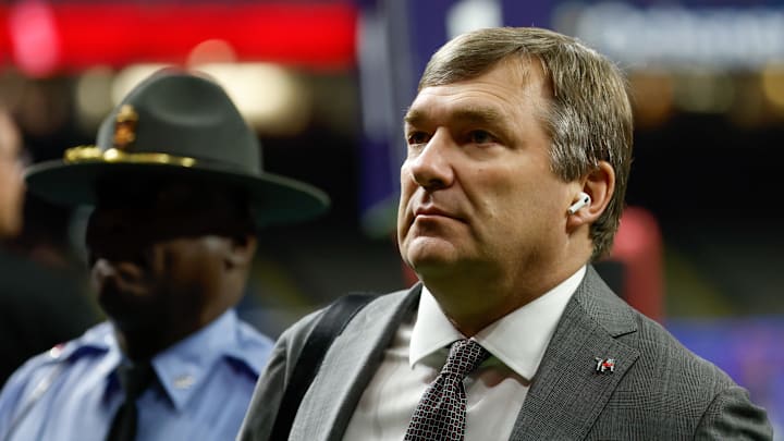 Jan 1, 2026; New Orleans, LA, USA; Georgia Bulldogs head coach Kirby Smart arrives prior to the 2026 Sugar Bowl and quarterfinal game of the College Football Playoff against the Mississippi Rebels at Caesars Superdome. Mandatory Credit: Amber Searls-Imagn Images