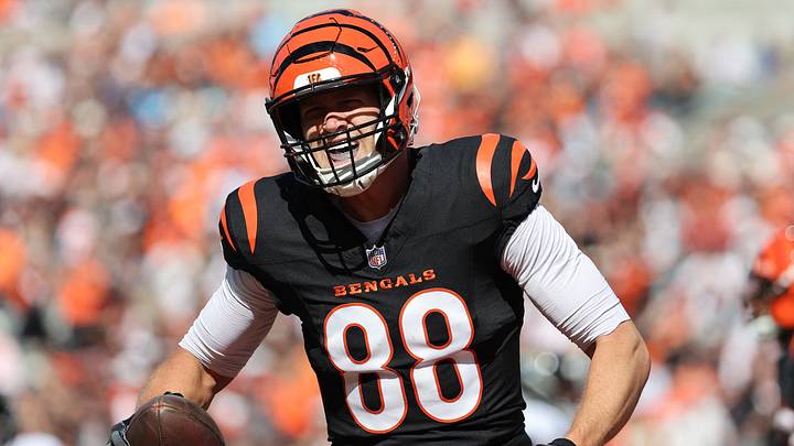Cincinnati Bengals tight end Mike Gesicki (88) reacts after scoring a touchdown during the third quarter against the Jacksonville Jaguars at Paycor Stadium. Cincinnati Bengals tight end Mike Gesicki (88) reacts after scoring a touchdown during the third quarter against the Jacksonville Jaguars at Paycor Stadium.