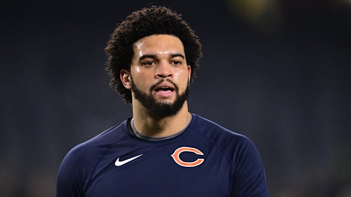 Dec 26, 2024; Chicago, Illinois, USA; Chicago Bears quarterback Caleb Williams (18) warms up before the game against the Seattle Seahawks at Soldier Field. Mandatory Credit: Daniel Bartel-Imagn Images